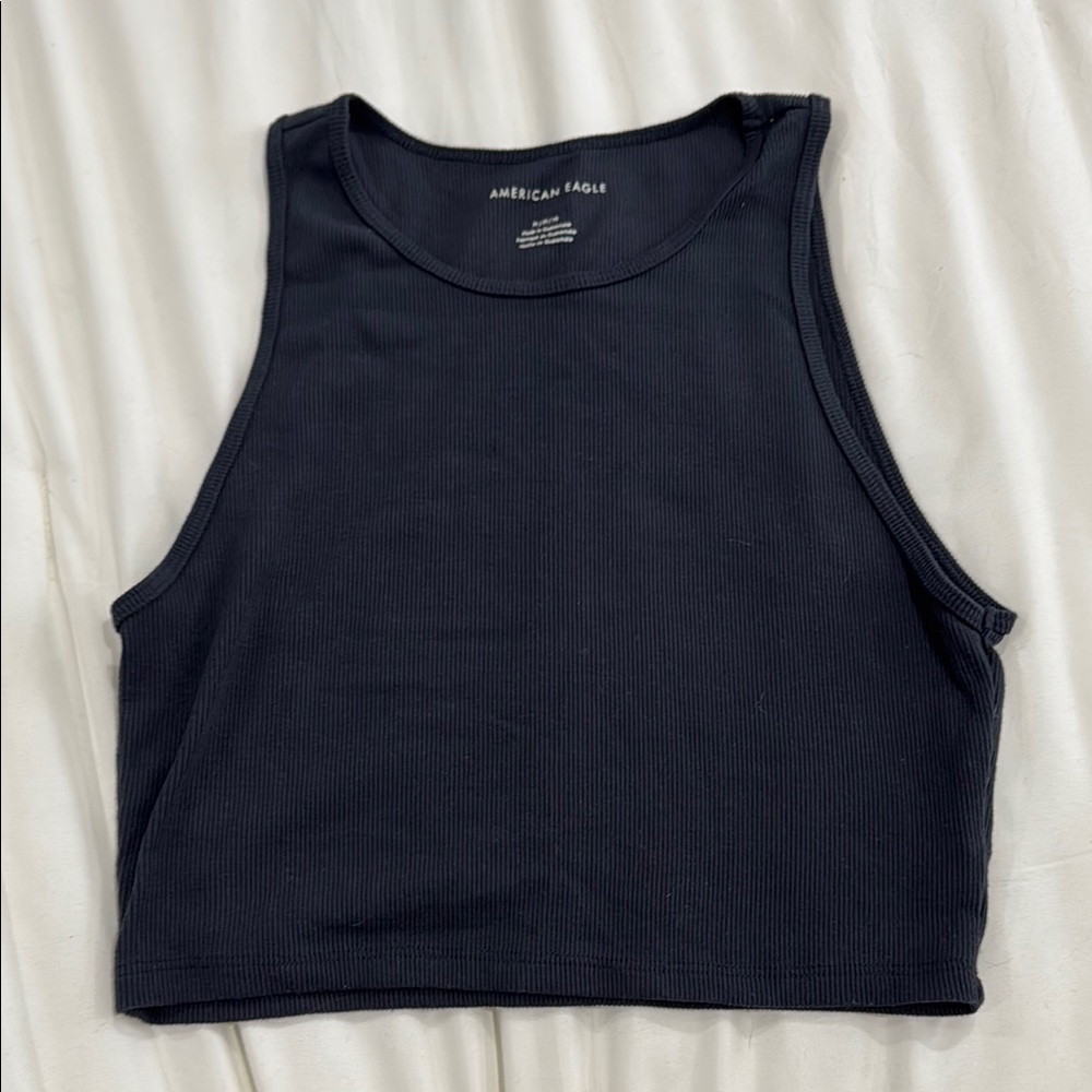 American Eagle Outfitters Black/Dark Gray Fitted Sleeveless Crop Tank